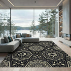 Ornate Black and Gold Octagons Rug