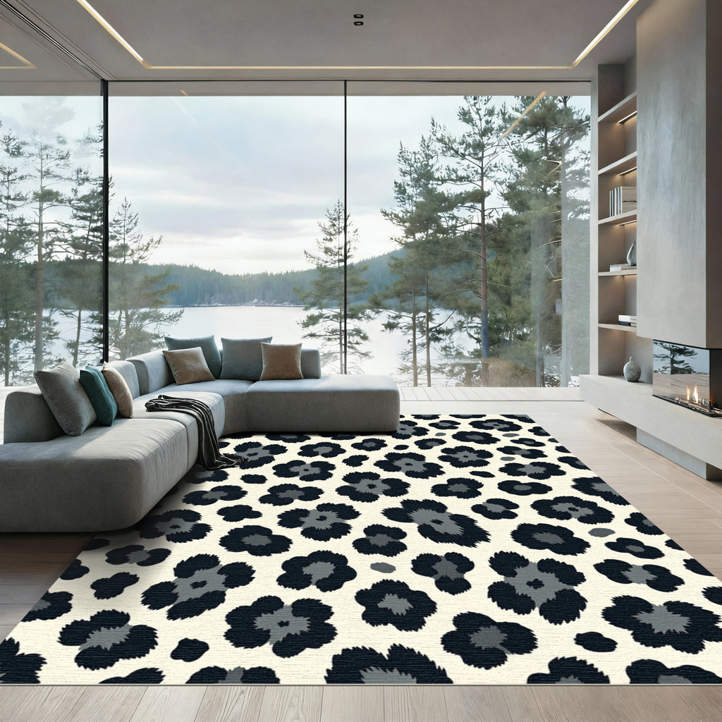 Modern Black and Gray Leopard Spot Rug
