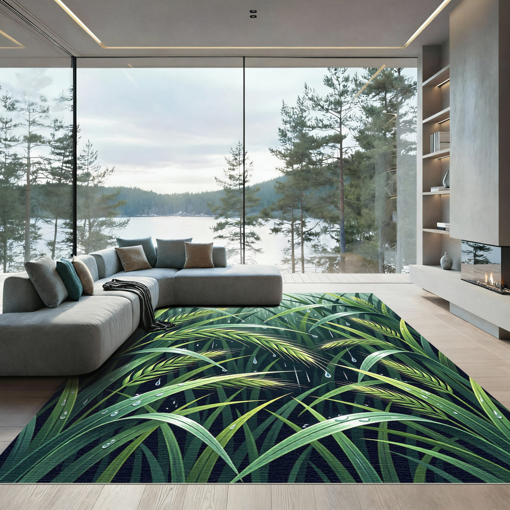 Lush Green Rain Kissed Grain Waves Rug