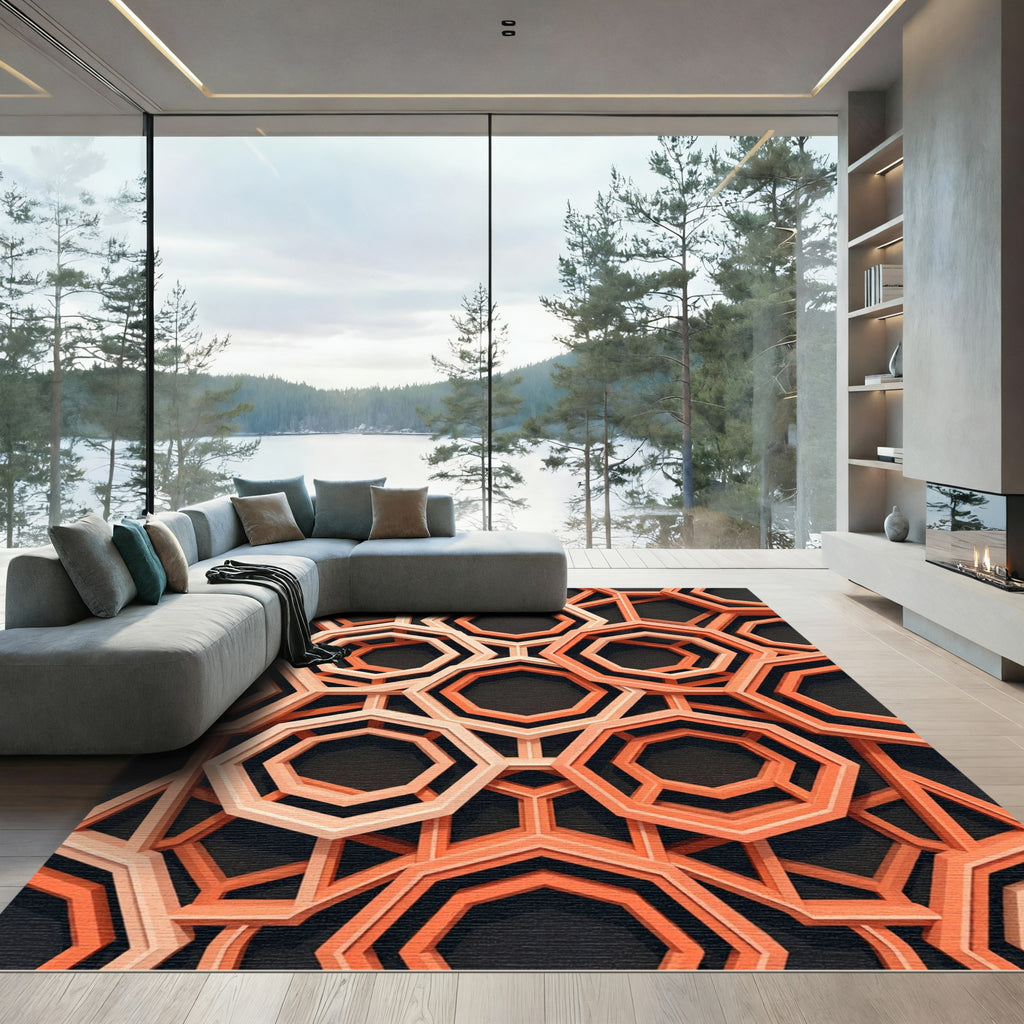 Geometric Terracotta Octagonal Interlocking Lattice Rug