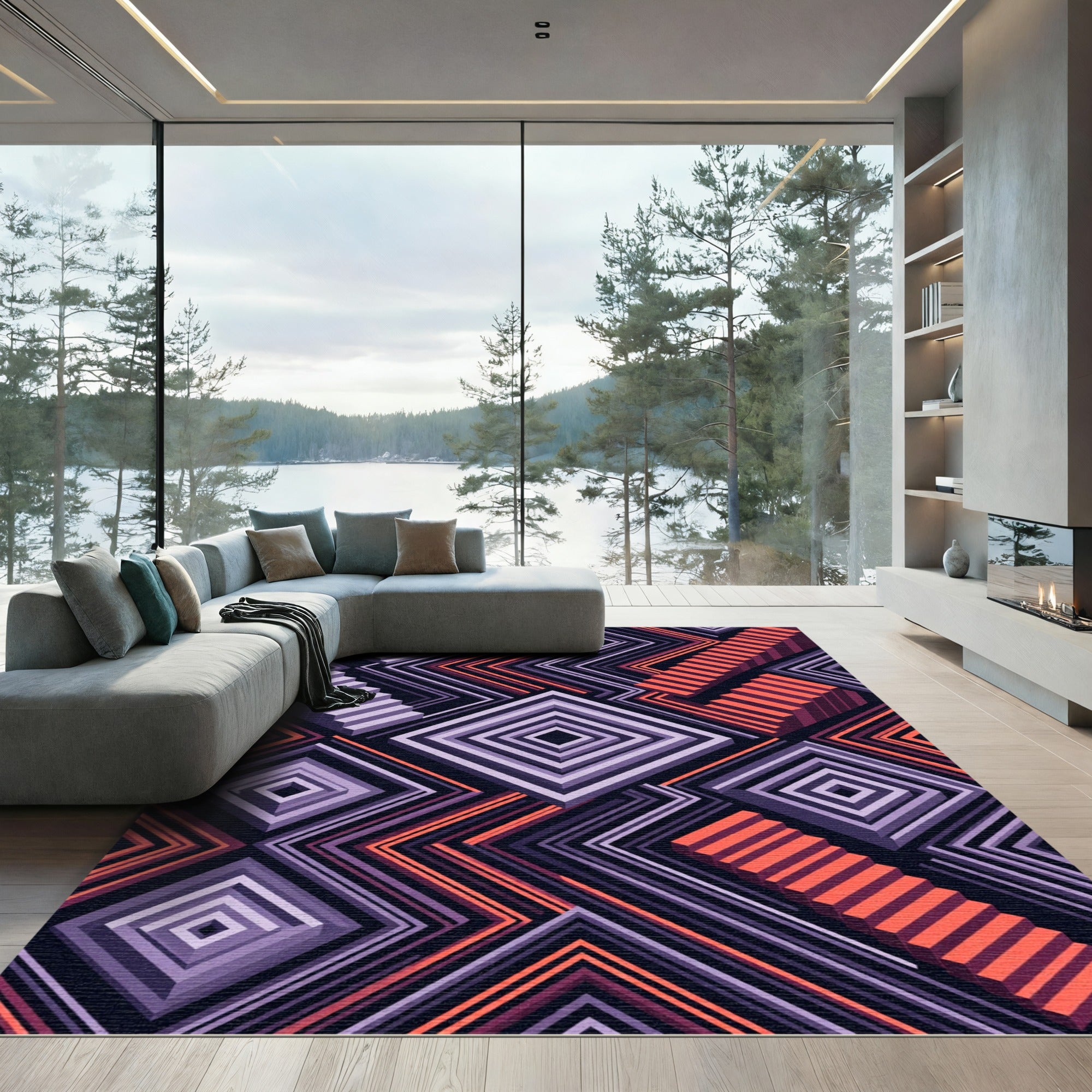 Geometric Illusion Abstract Stair Rug