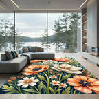 Vibrant Orange Poppy Meadow Watercolor Rug