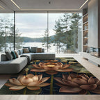 Bronze Lotus Bloom Botanical Foliage Rug