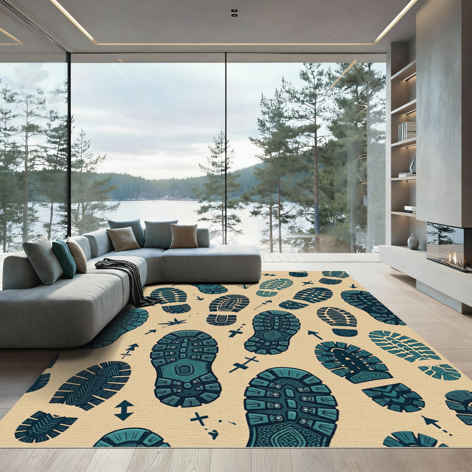 Adventure Wanderlust Earthy Tone Footprint Rug