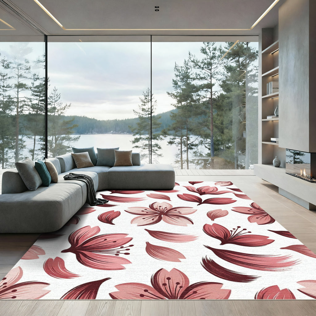 Pink Cherry Blossom Petal Swirls Rug