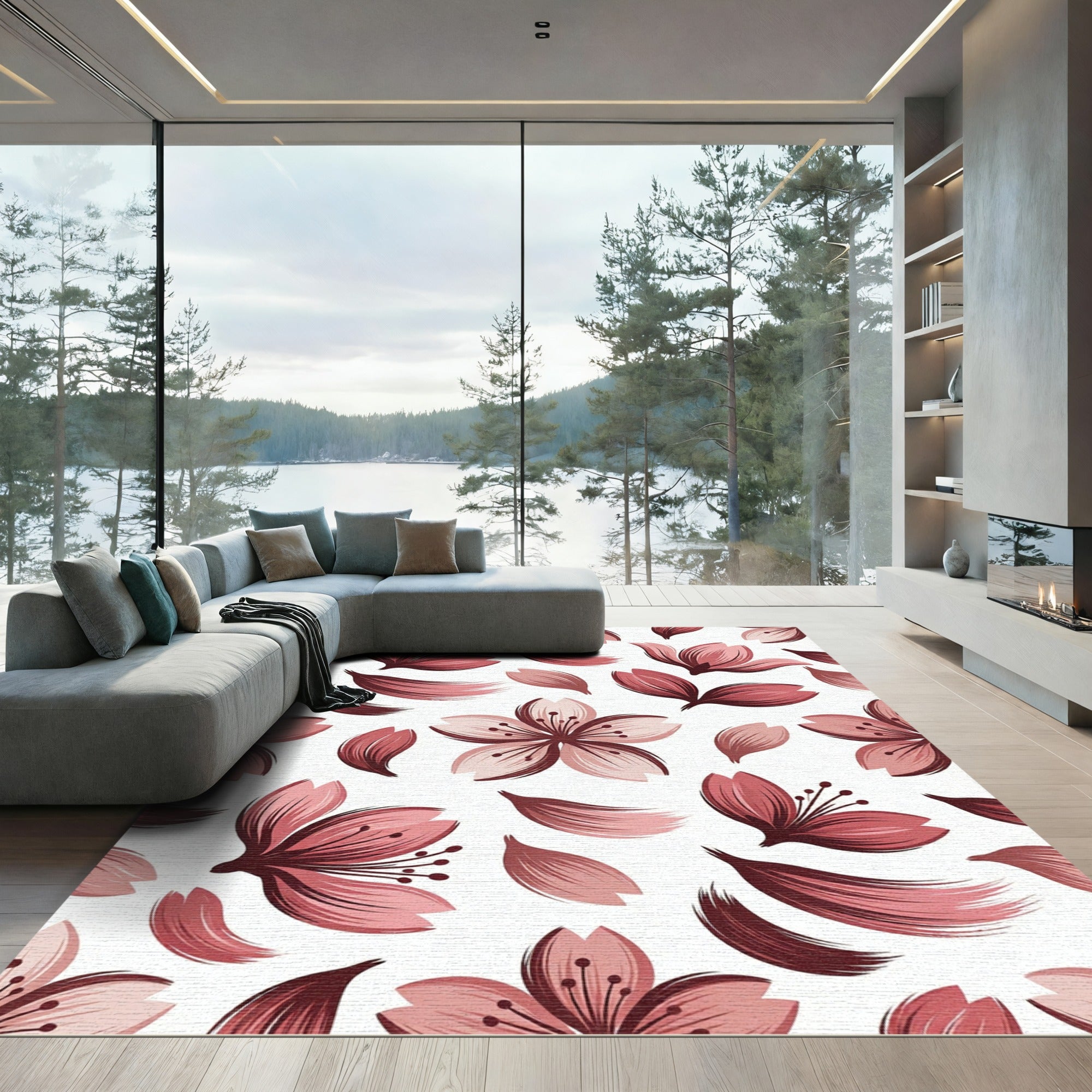 Pink Cherry Blossom Petal Swirls Rug