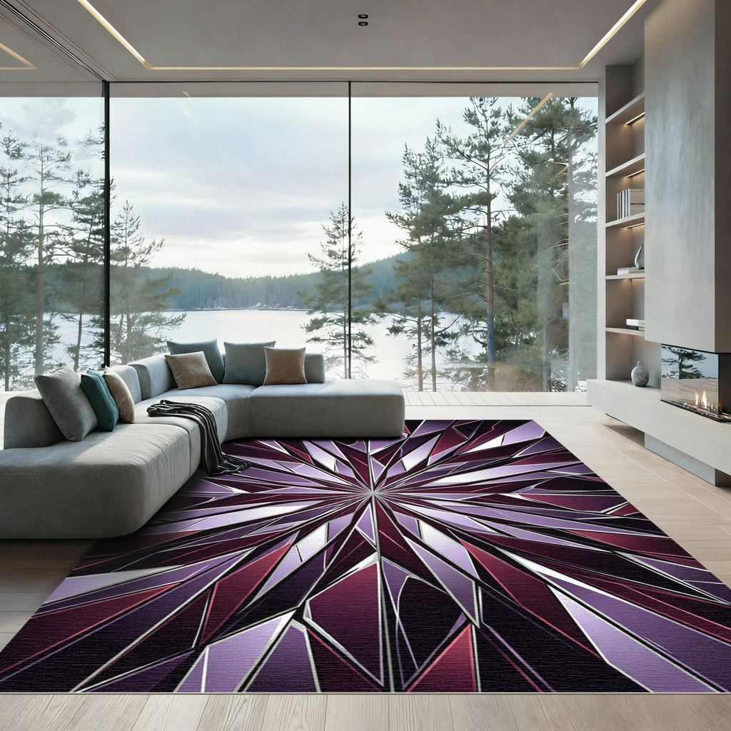 Amethyst Shattered Glass Geometric Star Rug