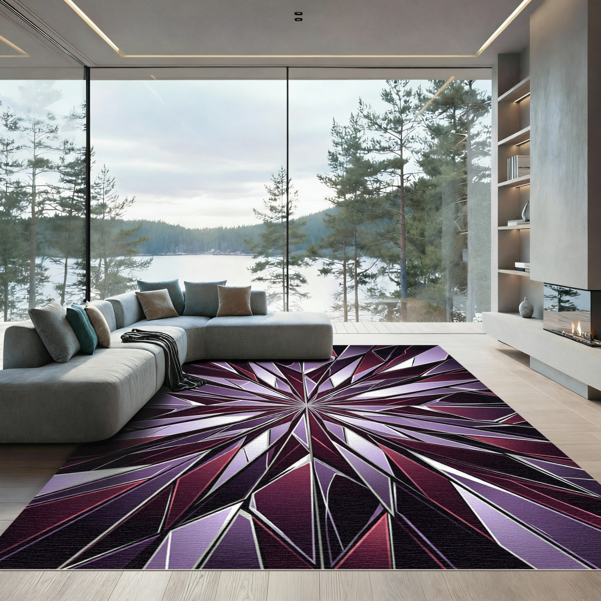 Amethyst Shattered Glass Geometric Star Rug