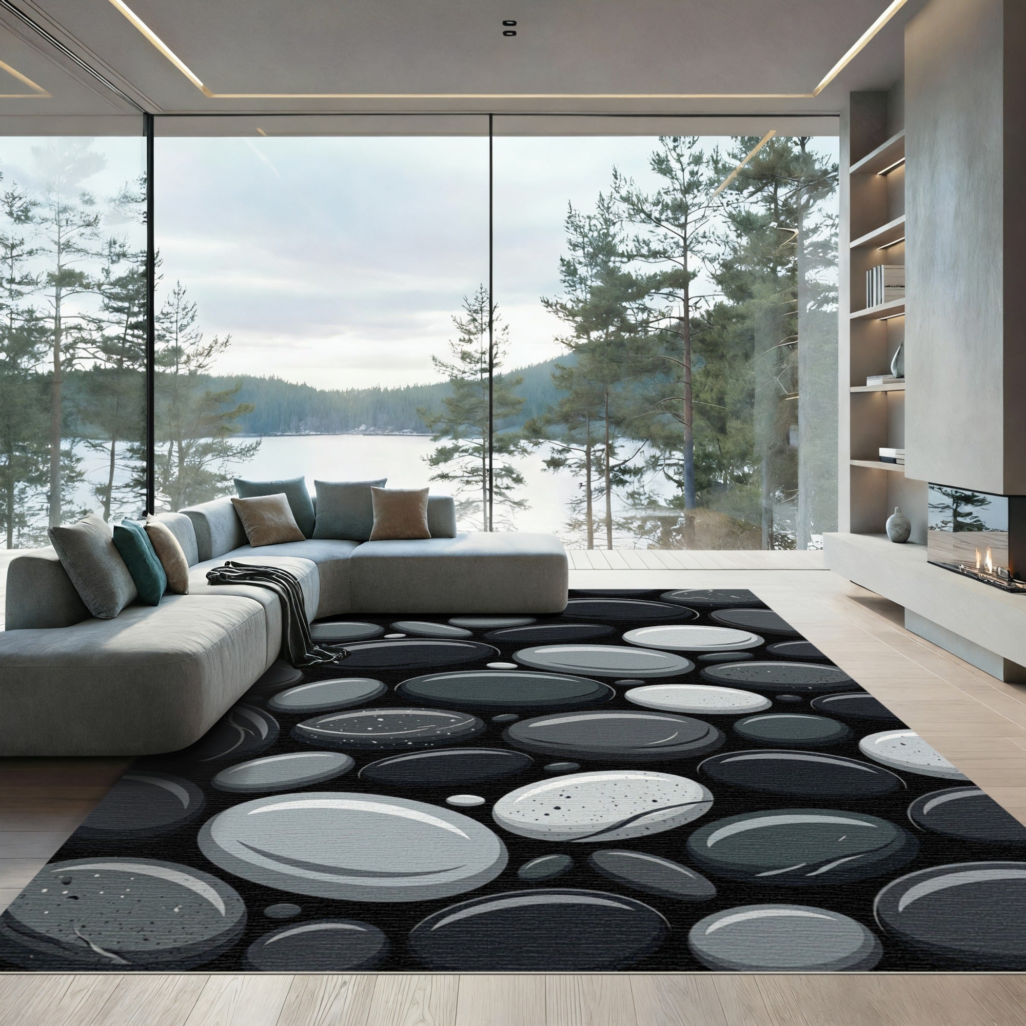 Monochrome Smooth River Stone Rug