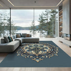 Ornate Blue Floral Medallion Rug