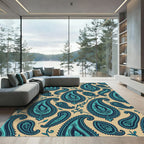 Teal and Navy Paisley Scroll Tapestry Rug
