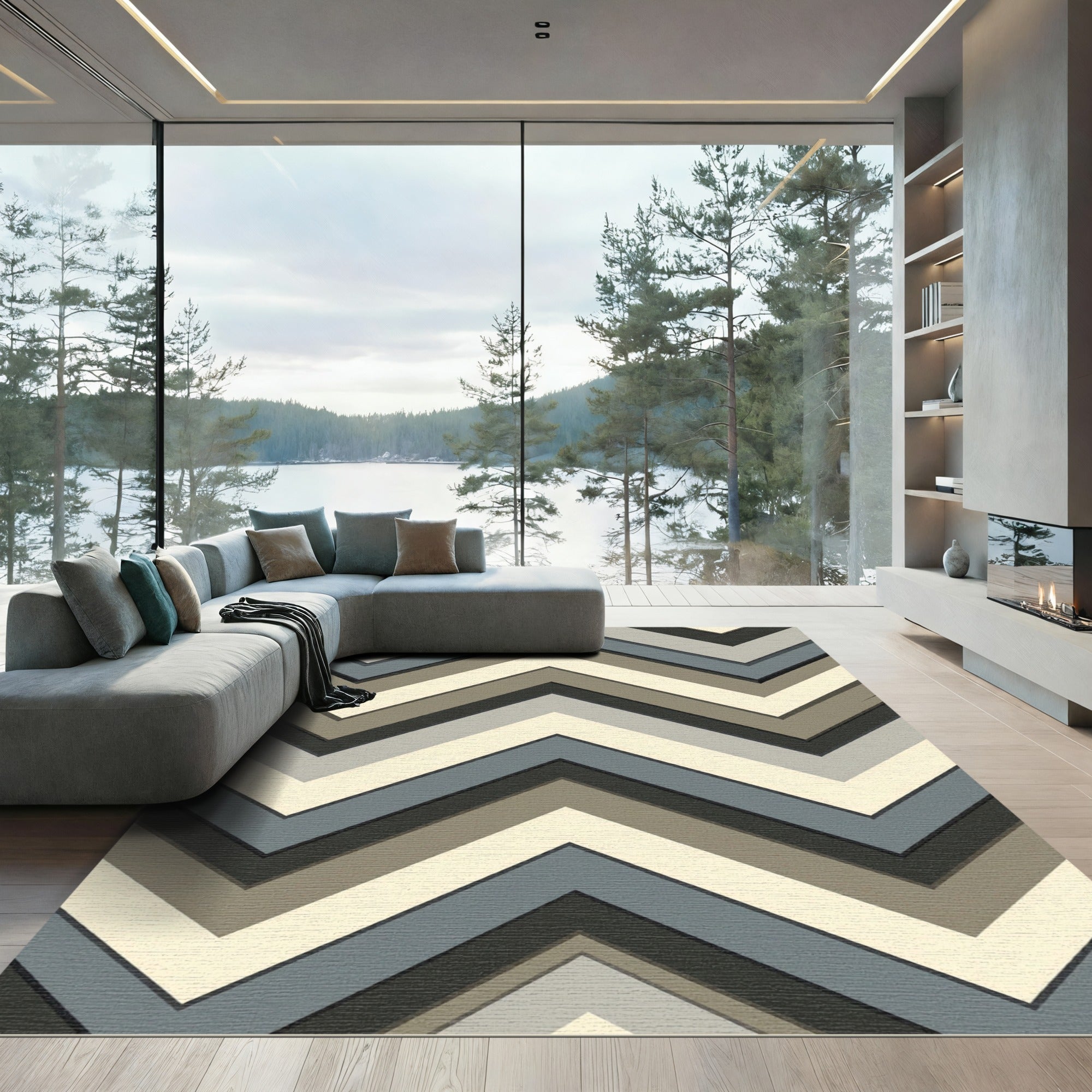 Modern Gray Chevron Zigzag Rug