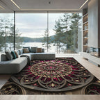 Gothic Crimson Cathedral Rose Medallion Rug