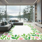 Spring Pink Flower Garden Border Rug