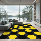 Bold Yellow and Black Geometric Hexagon Rug