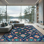 Elegant Midnight Floral Entwined Symmetry Rug