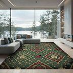 Vintage Emerald Rose Fish Damask Rug