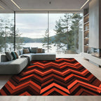 Deep Orange Chevron Layered Abstract Rug