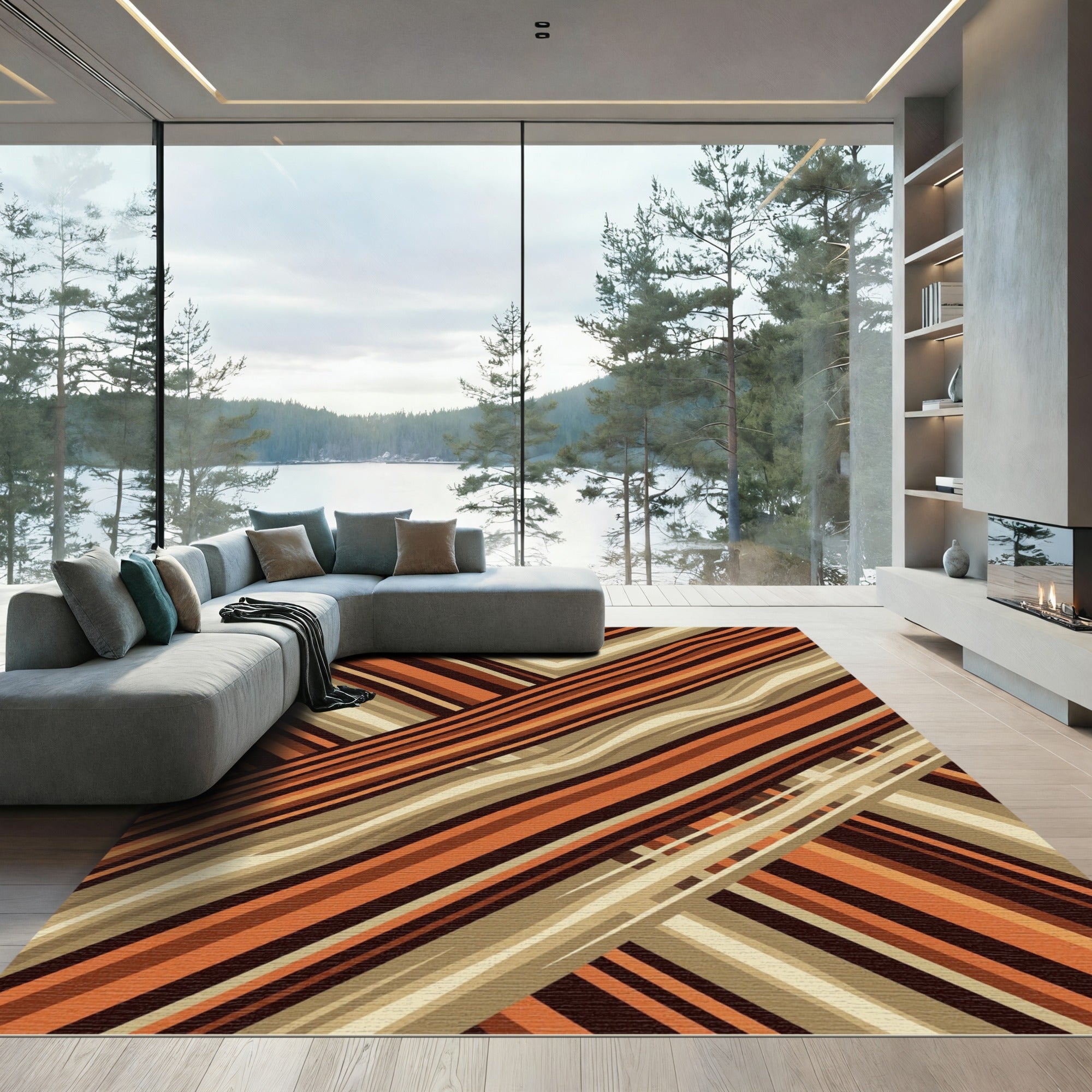 Abstract Earthy Tone Diagonal Stripe Rug