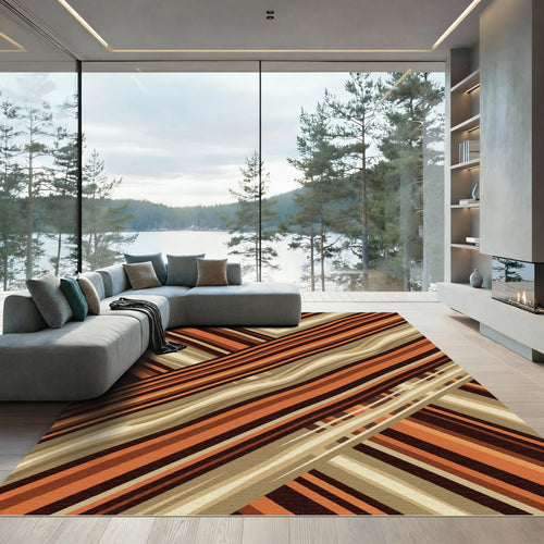 Abstract Earthy Tone Diagonal Stripe Rug