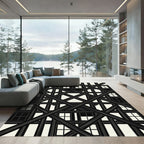 Black White Overlapping Lattice Rug