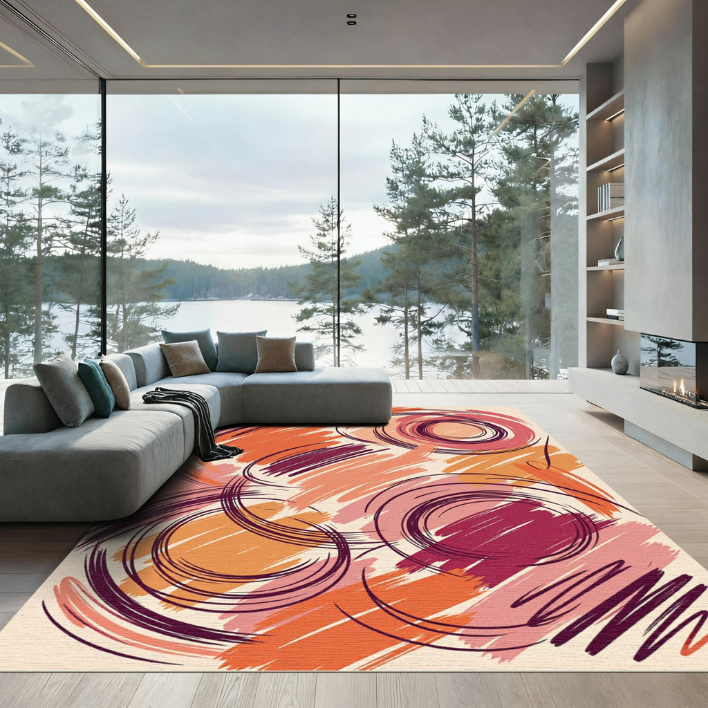 Bold Abstract Swirls Orange Plum Rug