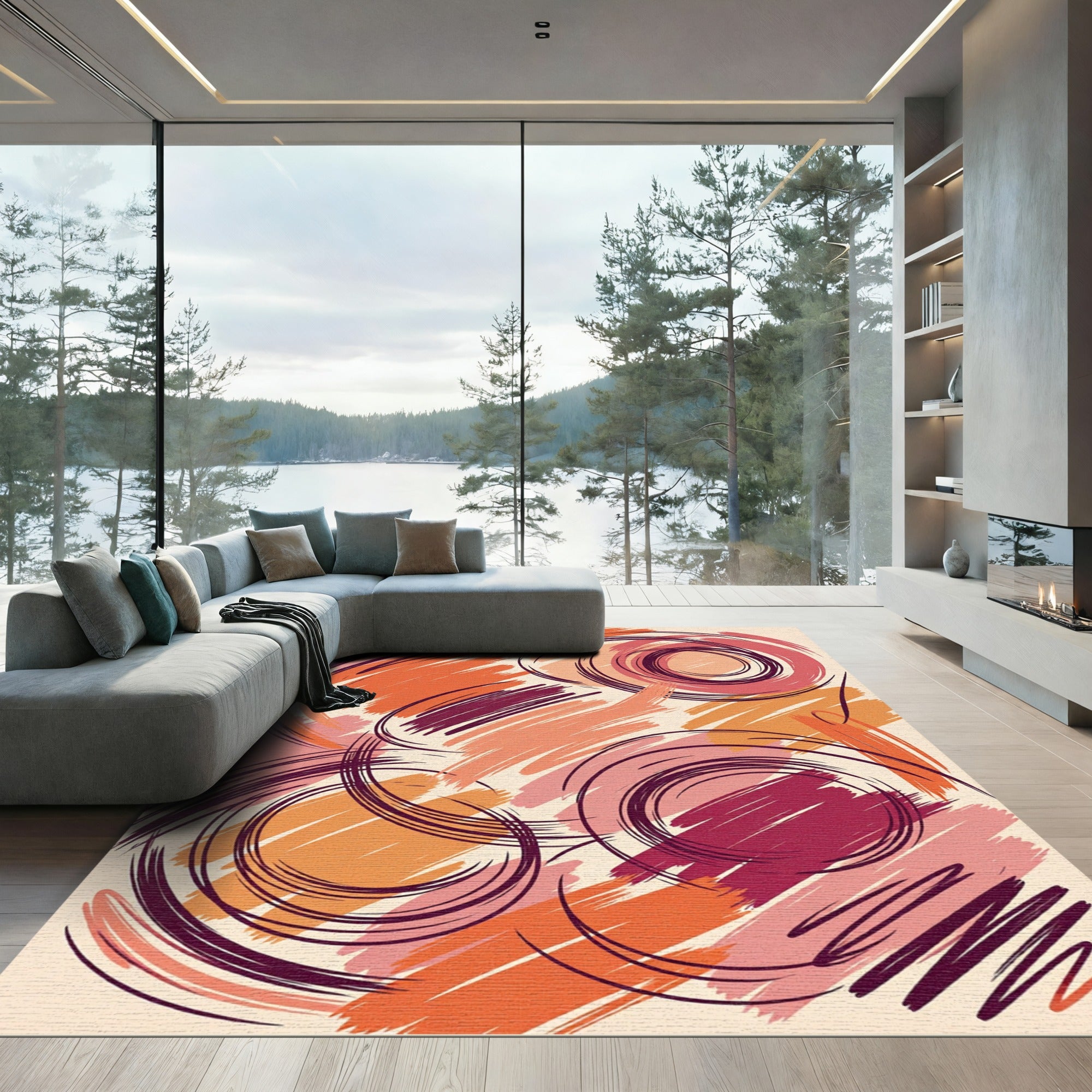 Bold Abstract Swirls Orange Plum Rug
