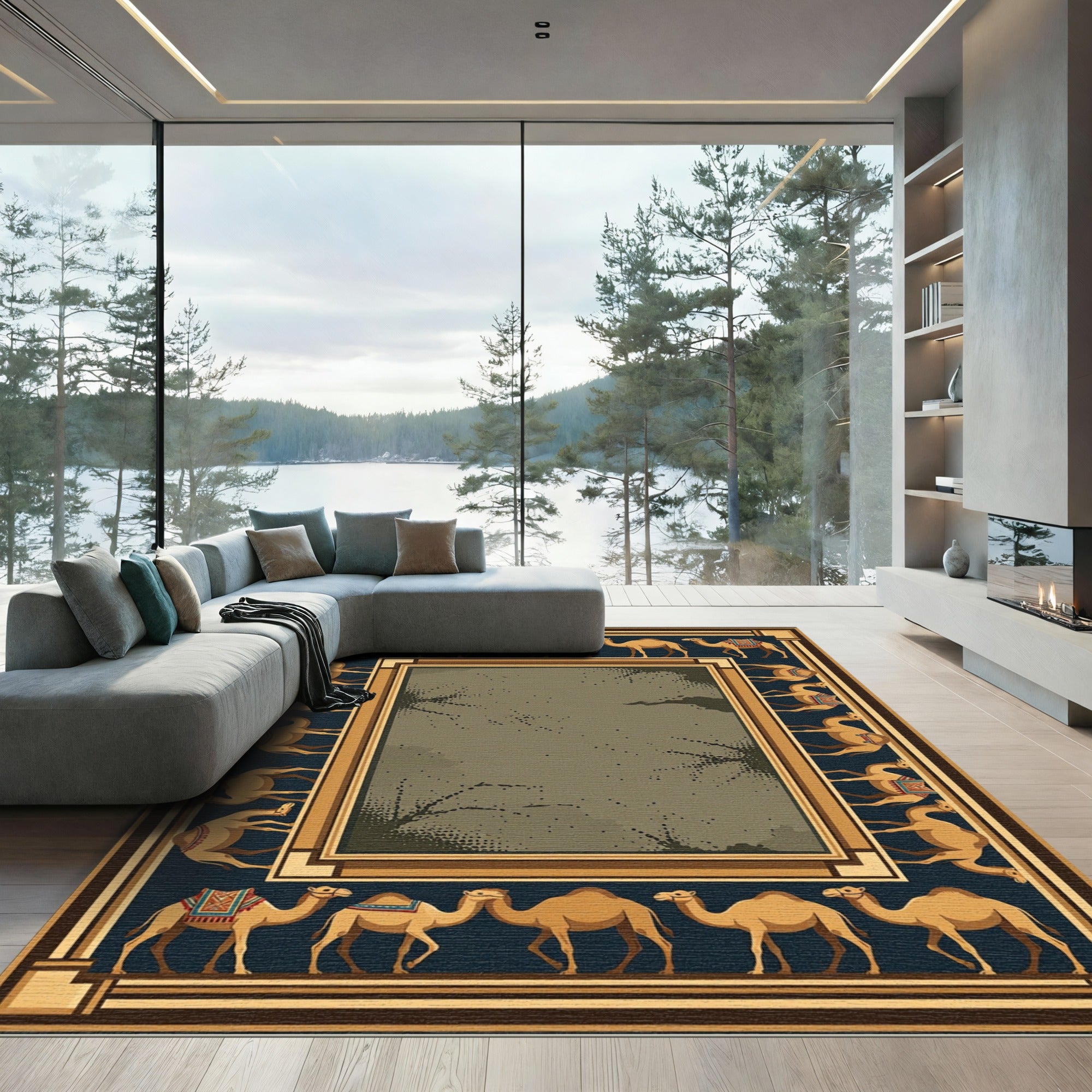 Caravan Camel Desert Border Rug