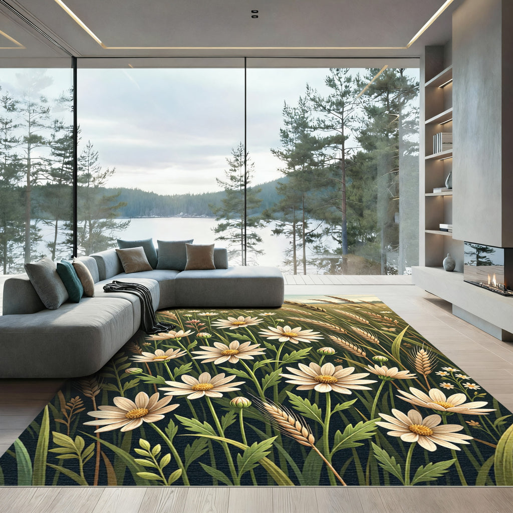 Golden Daisy Wheat Meadow Floral Rug