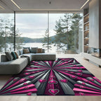 Pink And Gray Burst Heart Rug