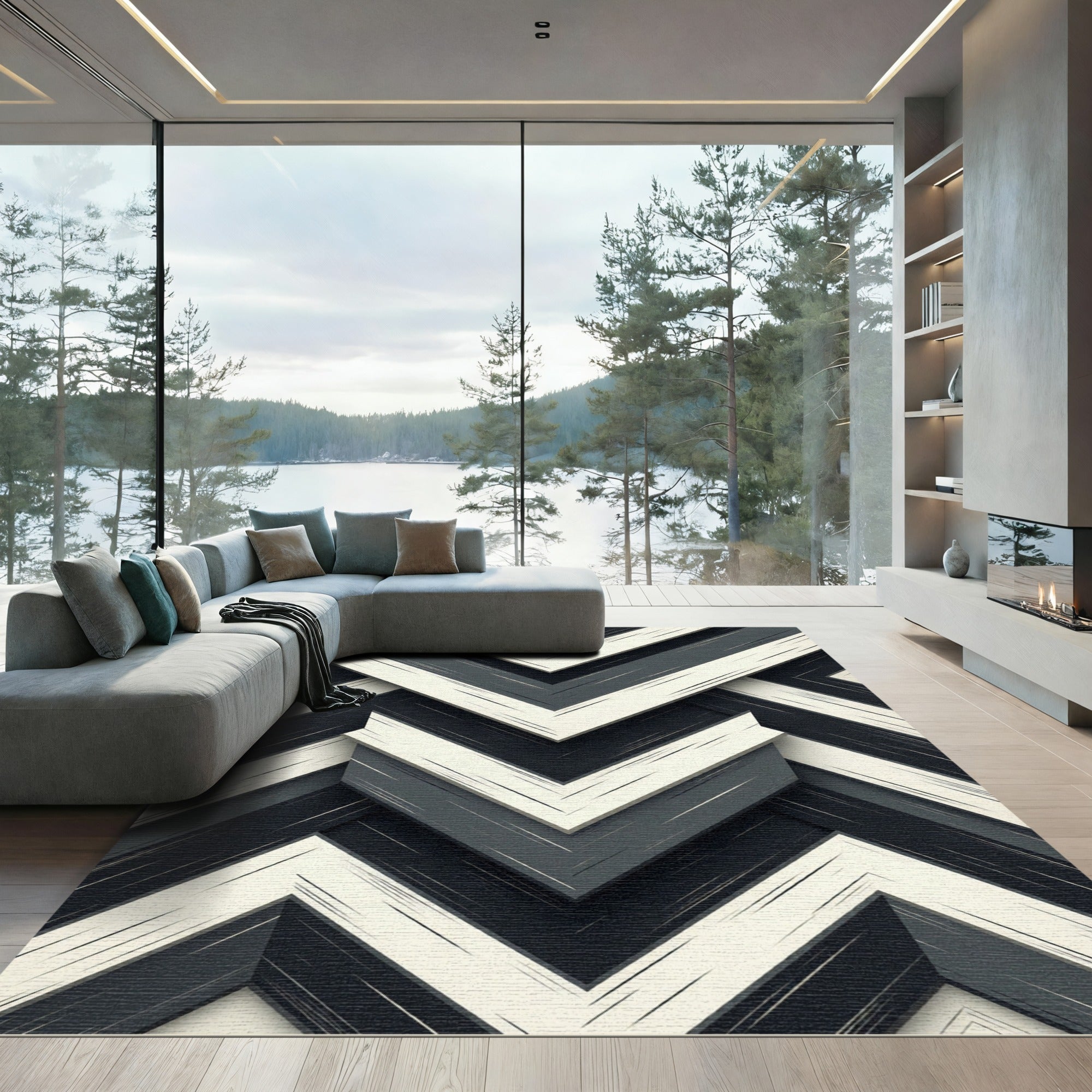 Monochromatic Geometric Chevron Layers Rug