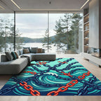 Anchors and Chains Navy Aquatic Wave Rug