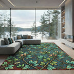 Vintage Honeysuckle Vine Teal Scroll Rug
