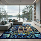 Azure Victorian Manor Botanical Scroll Rug