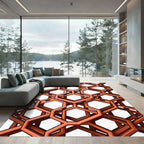 Geometric Burnt Orange Interlocking Hexagon Overlay Rug