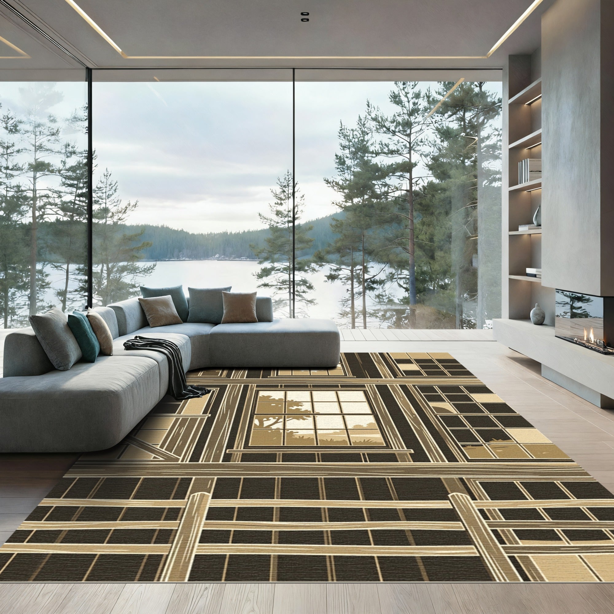 Sepia Toned Architectural Window Vista Rug