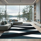 Modern Dark Blue White Wave Composition Rug