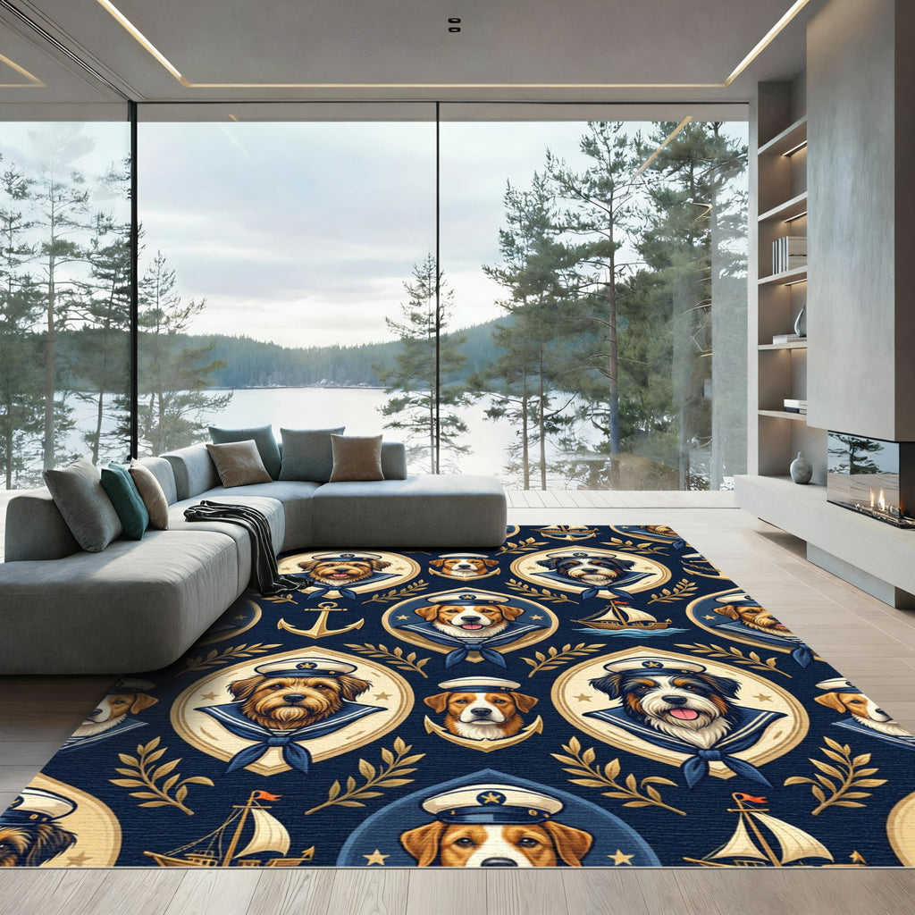 Nautical Sailor Dog Navy Blue Anchor Rug