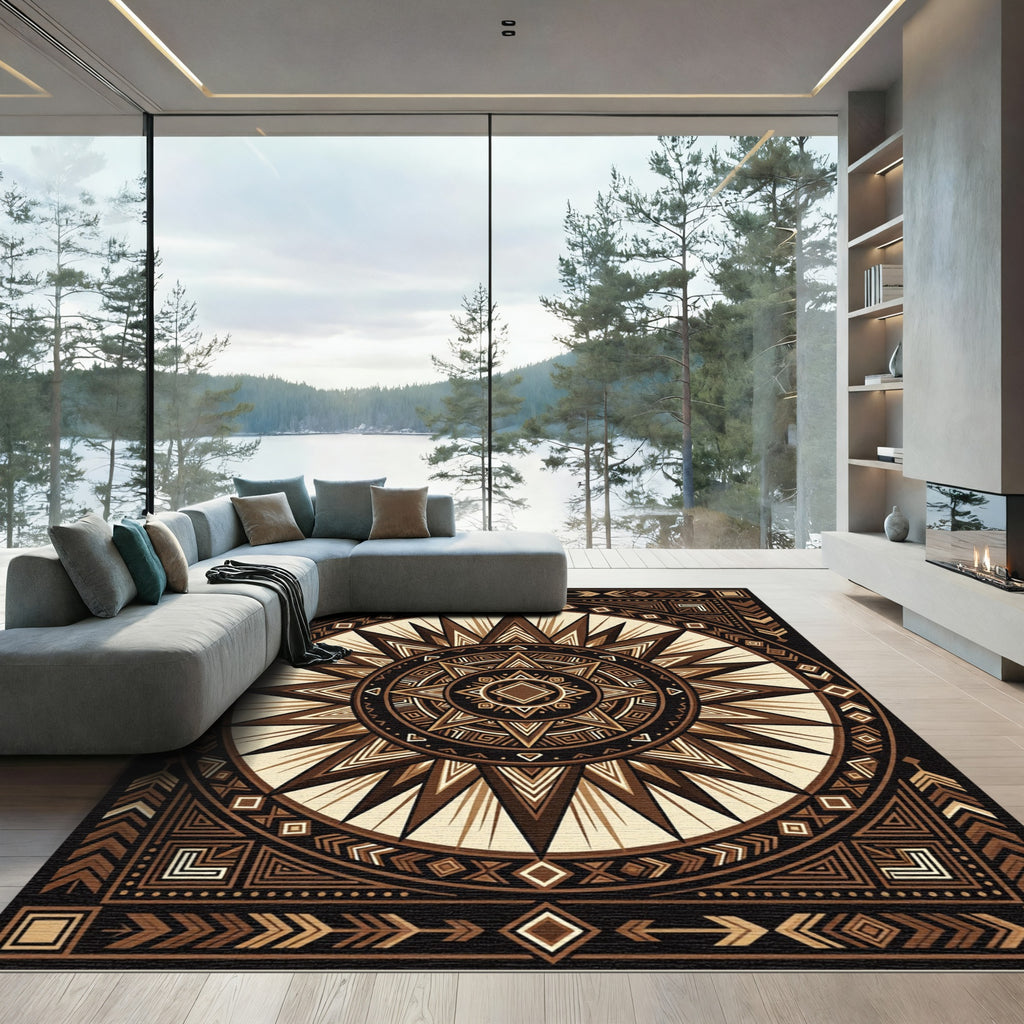 Geometric Aztec Sunburst Earth Tone Rug