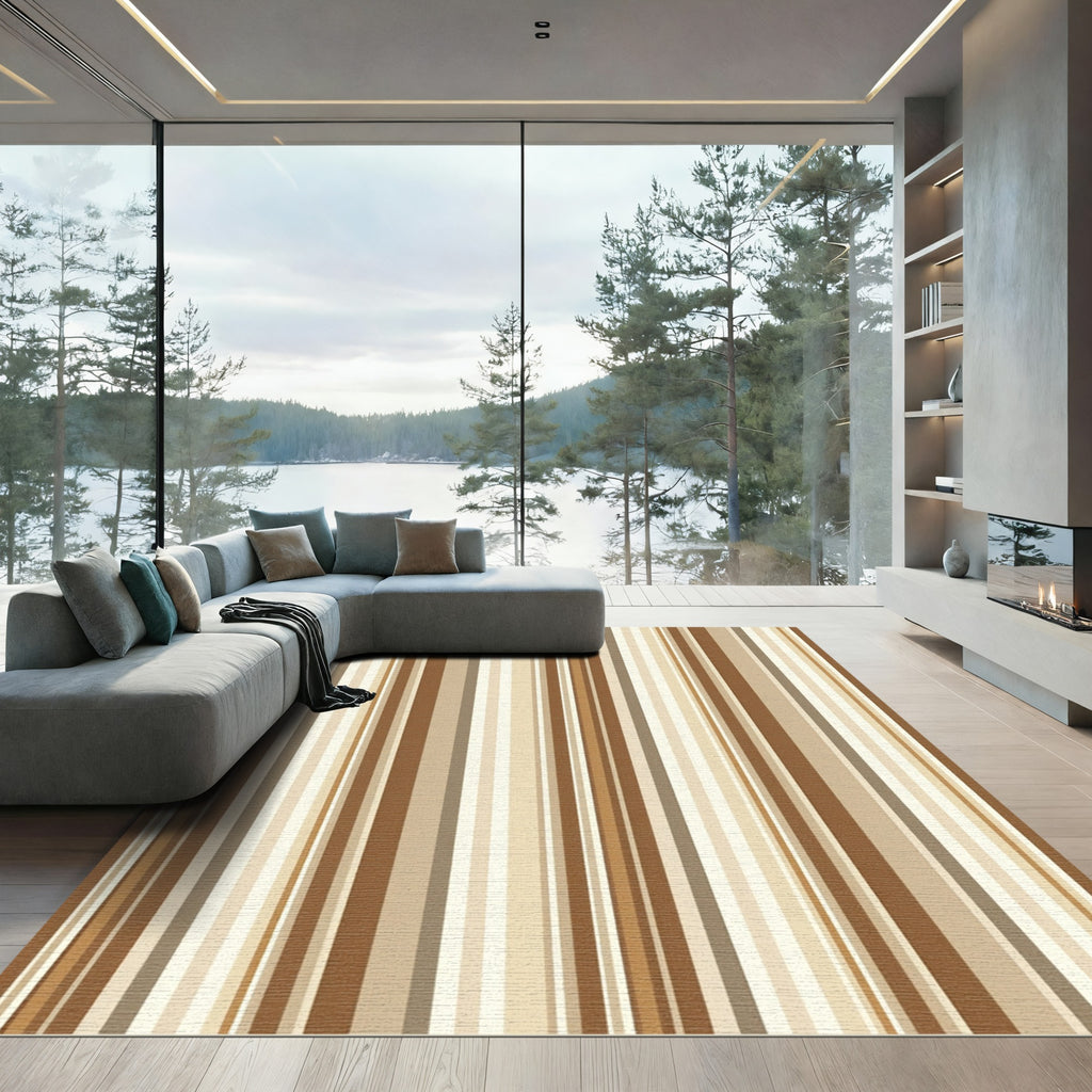 Modern Earth Tone Striped Rug
