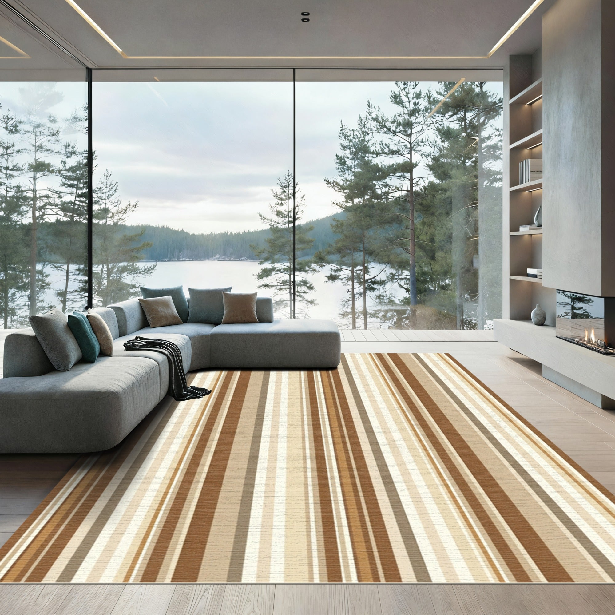 Modern Earth Tone Striped Rug