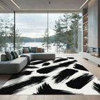 Bold Monochrome Abstract Ink Brush Stroke Rug