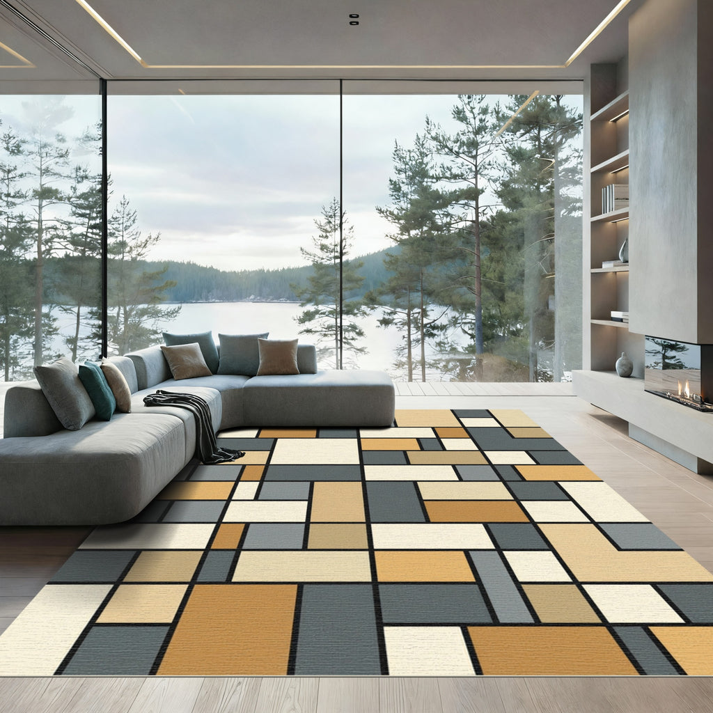 Geometric Grid Blocks Arrangement Rug