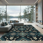 Teal and Cream Geometric Aztec Diamond Rug