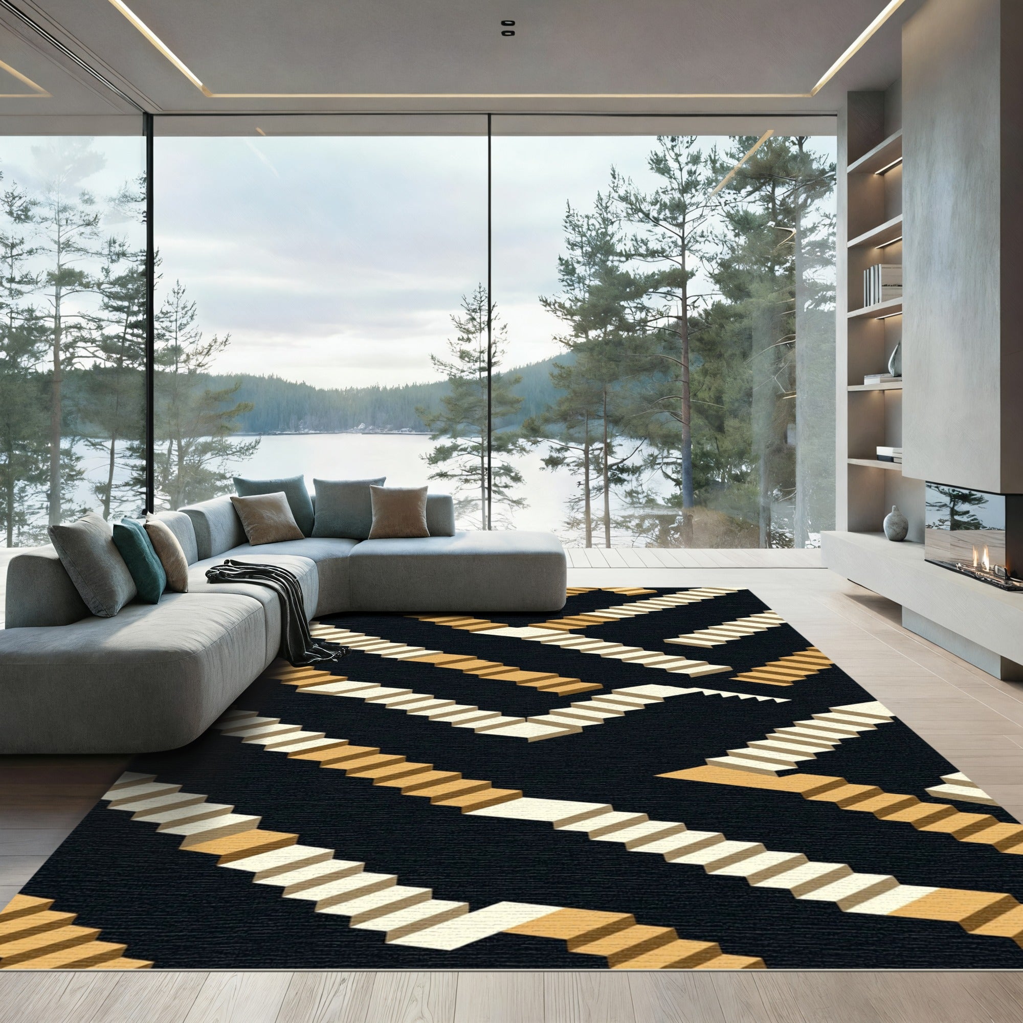 Geometric Staircase Optical Illusion Rug