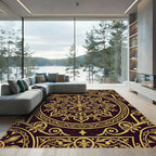 Ornate Gold Crimson Mandala Rug