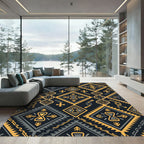 Golden Hourglass Geometric Tribal Charcoal Rug