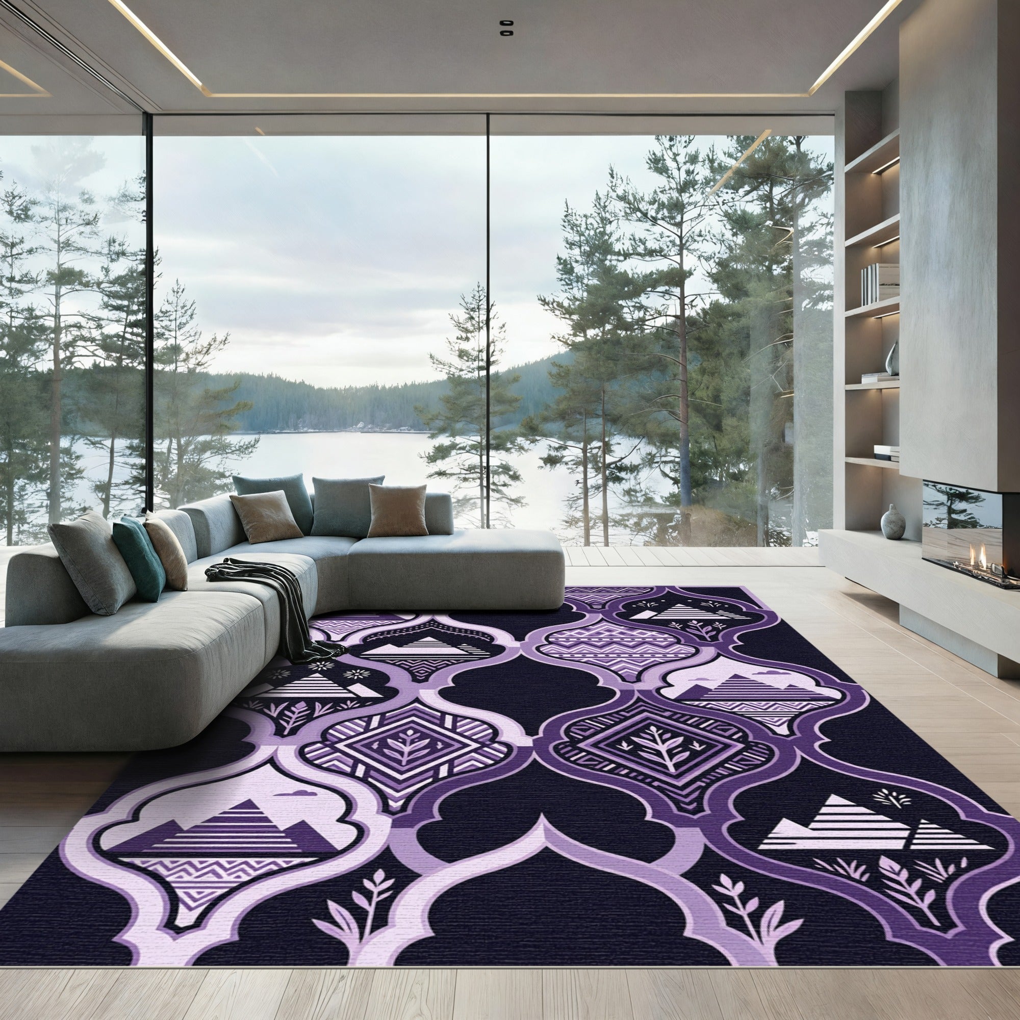 Purple Geometric Mountain Landscape Arches Rug