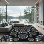 Celestial Monochrome Sunburst Mandala Rug