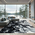 Monochromatic Ink Swirl Abstract Rug